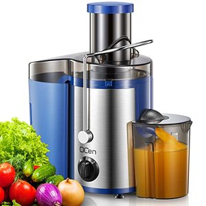 lot 24057 image: Qcen Juicer Machine, 500W Centrifugal Juicer Extractor with Wide Mouth 3� Feed Chute for Fruit Vegetable, Easy to Clean, Stainless Steel, BPA-free (Blue)