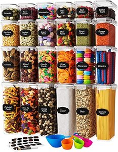 lot 24058 image: Airtight Food Storage Container Set - 24 Piece, Kitchen & Pantry Organization, BPA-Free, Plastic Canisters with Durable Lids Ideal for Cereal, Flour & Sugar - Labels, Marker & Spoon Set