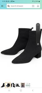lot 24077 image: Trary Womens Pointed Toe Ankle Boots Knit Sock Booties Chunky Heeled Slip On Ankle Boot Fall Womens Boots