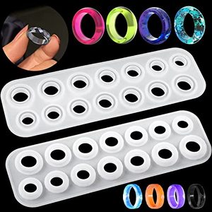 lot 24080 image: Resin Ring Molds Silicone, Silicone for Epoxy Resin, 14 Sizes with Round and Rhombic Faces Making Rings, Earrings, Pendants, Crafts Christmas Gifts