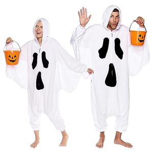 lot 24081 image: FUNZIEZ Ghost Costume Pajamas - One Piece Jumpsuit For Adults (White, Medium)