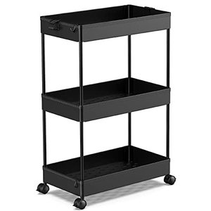 lot 24082 image: SPACEKEEPER Storage Rolling Cart 3 Tier, Laundry Room Organization Bathroom Cart Organizer Utility Mobile Shelving Unit Multi-Functional Shelves for Office, Kitchen, Black
