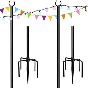 lot 24094 image: Tigerden 10ft String Light Poles for Soft Surfaces, Light Poles for Outdoor String Light, Perfect for Garden, Backyard, and Patio Lighting Stand for Parties, Wedding - Matte Black Finish - 2 Pack