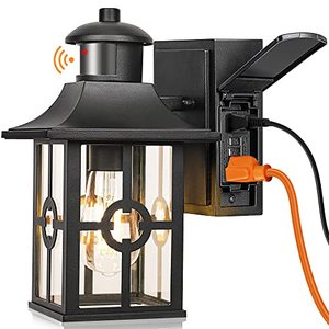 lot 24096 image: Outdoor Motion Sensor Porch Light with 2 GFCI Outlets, Dusk to Dawn Wall Light with 3 Lighting Modes for House, Waterproof Aluminum&Anti-Rust Exterior Light Fixture for BalconyGarage (visible use)