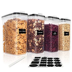 lot 24098 image: Vtopmart Cereal Storage Container Set, BPA Free Plastic Airtight Food Containers 84.5 fl oz for Cereal, Snacks and Sugar, 4 Piece Set Dispensers with Black