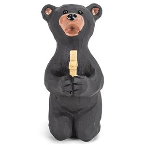 lot 24099 image: Praying Bear Holding A Cross Inspiring Natural Black 5 x 3 Resin Stone Figurine