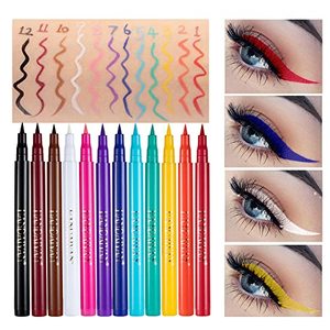 lot 24102 image: 11 Pcs Colorful Neon Matte Liquid Eyeliner Set, Natural Long Lasting Quick Dry Rainbow Eyeliner Pencil Eyes Makeup Kit Black Brown White Purple Yellow Eyeliners for Party, Festival, Holiday