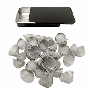 lot 24104 image: 30 Pcs Pipe Screens 0.75inch (34) Stainless Steel Conical Design Bowl Screen Filters with Metal Box. Adjustable Size