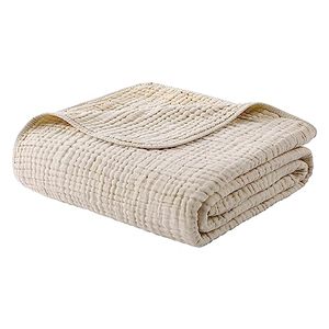 lot 24108 image: Yoofoss Muslin Blanket 100% Cotton Throw Summer Blanket Large 50 x 60 for Bed Couch 6-Layer Gauze Blanket for Adults Lightweight and Breathable Apricot White
