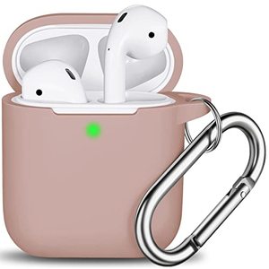 lot 24122 image: R-fun AirPods Case Cover, Soft Silicone Protective Cover with Keychain for Women Men Compatible with Apple AirPods 2nd 1st Generation Charging Case, Front LED Visible-Milk Tea (visible use)
