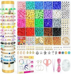 lot 24127 image: Dowsabel Clay Beads Bracelet Making Kit for Beginner, 5000Pcs Heishi Flat Preppy Polymer Clay Beads with Charms Kit for Jewelry Making, DIY Arts and Crafts Birthday Gifts Toys for Kids Age 6-12