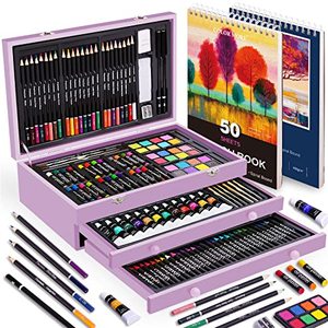 lot 24134 image: 175 Piece Deluxe Art Set with 2 Drawing Pads, Acrylic Paints, Crayons, Colored Pencils, Paint Set in Wooden Case, Professional Art Kit, Art Supplies for Adults, Teens and Artist, Paint Supplies