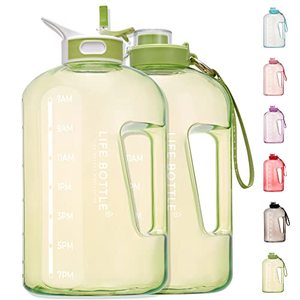 lot 24146 image: Life Bottle 1 Gallon Water Bottle with Straw Lid and Chug Lid, Leakproof Water Jug. Big Water Bottle with Time Marker, No Quotes. 128 oz Water Bottle with Handle and Straw, BPA Free Water Bottles