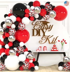lot 24150 image: All-In-1 Red Black and White Balloons Arch Kit for Red and Black Birthday Party Decorations � Red and Black Balloons for White Black and Red Balloon Garland Kit � Graduation Black and Red Balloons