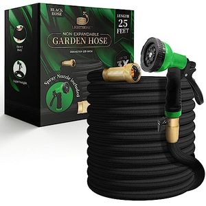 lot 24156 image: LightHose Garden Hose, NON-EXPANDABLE Garden Hose, Super Light Weight Hose, No Burst, 34 inch Solid Brass Connectors, 25 Ft, Black