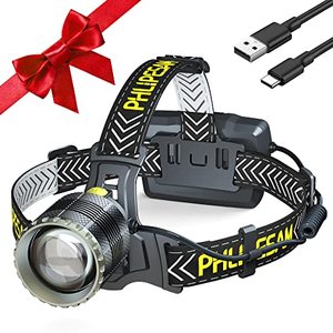 lot 24157 image: PHLIPESAM 170000LM 8 Modes Headlamp Sensor Function Zoomable, 60H Standby Energy-Saving Battery, IP68 Waterproof LED Head Lamp & 90°Angle Adjustable for Outdoor Camping Running Hunting Working