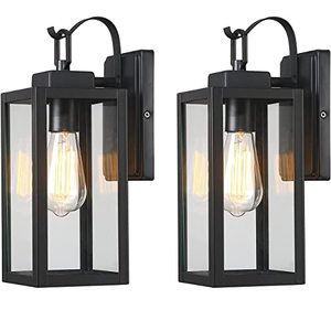 lot 24163 image: Pia Ricco Outdoor Wall Lights, Matte Black Exterior Light Fixture with Clear Glass Shade, Waterproof Front Porch Lighting, Modern Sconce Lantern for Outside, House, Garage, ETL Listed, Pack of 2