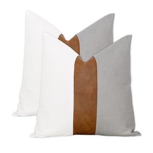 lot 24170 image: Vfuty Pack of 2 Faux Leather Throw Pillow Covers for Couch Bed Sofa Modern Decorative Square Throw Pillow Cases Farmhouse Accent Pillow Cover 18 x 18 Inches