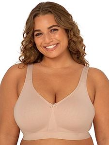 lot 24175 image: Fruit of the Loom womens Plus Size Wireless Cotton Full Coverage Bra, Sand, 40D US