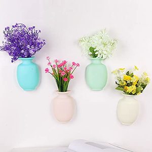 lot 24179 image: ChezMax Mini Vase 4PCs, Removable Wall-Mounted Flower Vase Reusable Hanging Flower Pot on Fridge Door Glass Window Tile for Home Office Bathroom Shop Decoration (BlueGreenPinkBeige)