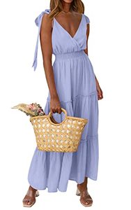lot 24189 image: PRETTYGARDEN Womens Cross Neck Summer Sleeveless Tiered Maxi Dress Beach Tie Strap Smocked Long Dresses Pleated Sundress (Blue,Medium)