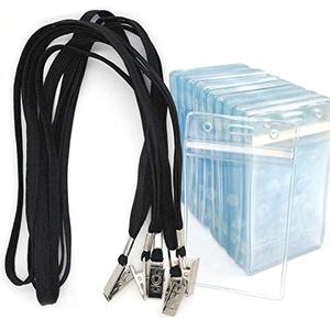 lot 24194 image: Name Badge Bird Fiy� 18 Pack Lanyards with Bulldog Clip and 18 Pack Waterproof Clear Plastic Vertical Name Tag Badge ID Card Holders(Black)