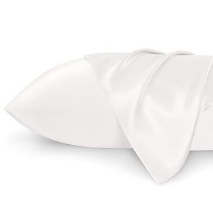 lot 24195 image: Bedsure King Size Satin Pillowcase Set of 2 - Ivory Silky Pillow Cases for Hair and Skin 20x36 Inches, Pillow Covers with Envelope Closure, Similar to Silk Pillow Cases, Gifts for Women Men
