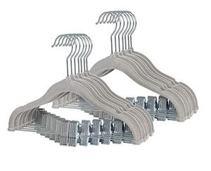 lot 24199 image: Finnhomy Non-Slip Clothes Hangers for Baby and Kids 20-Pack Velvet Hangers with Movable Clips, Heavy-Duty and Space-Saving for Pants,Skirts, Coat, Gray