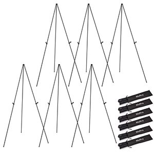 lot 24202 image: Nicpro Folding Easels for Display,6 Pack 63 Inch Metal Floor Easel Stand Bulk Tripod Black Portable for Artist Poster Wedding with Carry Bag
