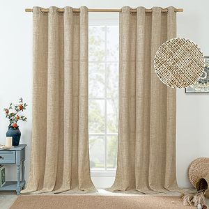 lot 24205 image: QUEMAS Natural Faux Linen Curtains for Bedroom 96 Inch Length 2 Panels, Linen Blend Light Filtering Curtains for Living Room, Privacy Burlap Farmhouse Window Drapes, Toffee Brown, Each 52 x 96 Inch