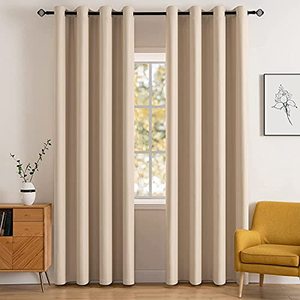 lot 24207 image: MIULEE Room Darkening Curtains Thermal Insulated Drapes Solid Window Treatment Set Grommet Top Light Blocking Blackout Curtain for Living RoomBedroom 2 Panels 52 x 84 inch Beige