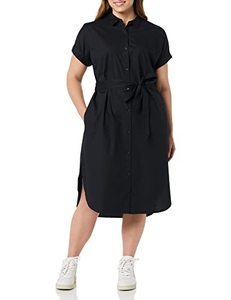 lot 24208 image: Amazon Essentials Womens Relaxed Fit Short Sleeve Button Front Belted Shirt Dress, Black, X-Small