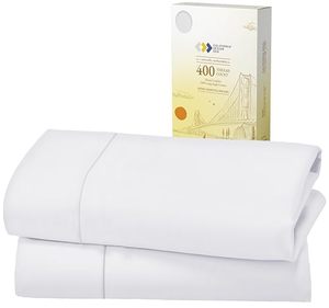 lot 24210 image: California Design Den Standard Queen Size Pillowcase Set - 400 Thread Count, 100% Cotton Sateen, Set of 2 Pillow Covers, Breathable, Cooling, Soft for Quality Sleep - Bright White