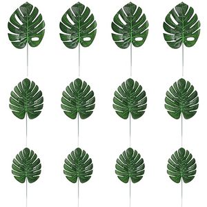 lot 24217 image: KIMOBER 24PCS Artificial Palm Leaves,Mixed Size Green Faux Tropical Monstera Leaves Realistic Artificial Plants Leaf for Home Hawaiian Luau Party Jungle Beach Decorations