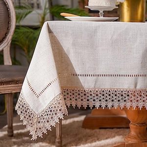 lot 24222 image: ARTABEL Cut Work Table Cloths with Lace Laser Die-Cut Exquisite Vintage Shabby Chic for Holiday Wedding Long Dinner Tables (Stone, 60 x 104 Inch)