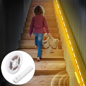 lot 24229 image: 4.92ft Motion Activated Strip Lights for Wardrobe, Under Cabinet, Stairs, Hallway, Warm White LED Motion Sensor Light Strip Battery Operated