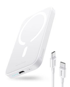 lot 24230 image: Baseus Magnetic Power Bank Battery Pack 6000mAh Wireless Portable Charger PD 20W with USB-C Cable, for MagSafe, for iPhone 15141312 Series, White