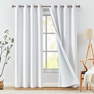 lot 24257 image: jinchan 100% Blackout Curtains for Bedroom 96 Inches Long White Blackout Curtains Lined Thermal Insulated Curtains for Living Room Darkening Grommet Curtains 1 Panel