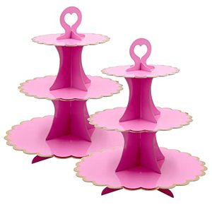 lot 24259 image: 3-Tier Cardboard Pink Lavender Cupcake StandTower 2 Set (2, Pink Lavender)