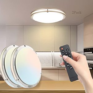 lot 24296 image: Smart 10inch LED Flush Mount Ceiling Light with Remote,3000K5000K Adjustable LED Ceiling Light, 20W 2000LM 10%100% Brightness Adjustable LED Low Porfile Ceiling Light For Bedroom.Night Light-2Pack