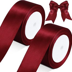 lot 24308 image: 2 Rolls Burgundy Ribbon 50 Yards 1.5 Inches Wide Double Faced Polyester Satin Ribbon Solid Satin Ribbon for Christmas Wedding Present Wrapping Crafts Burgundy Party Decoration