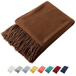 lot 24314 image: Homiest Decorative Knitted Throw Blanket with Fringe, Lightweight Blanket Acrylic Knit Blanket, Soft & Cozy Tassel Blanket for Couch Sofa Bed (Brown, 50 x 60 Inch)