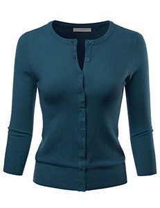 lot 24320 image: LALABEE Womens 34 Sleeve Crewneck Button Down Knit Sweater Cardigan TEALBLUE 1XL