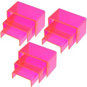 lot 24326 image: 9 Pieces Neon Acrylic Display Risers Display Stand Shelf Acrylic Retail Desktop Jewelry Display Riser Showcase Fixtures for Dessert Cupcake Figure Collectibles Toy(Neon Pink)