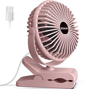 lot 24330 image: BESKAR Portable Small Clip on Fan with USB Cord Powered, 3 Speeds Strong Airflow, Personal Fan with Sturdy Clamp, Quiet Desk & Clip Fan, No Battery