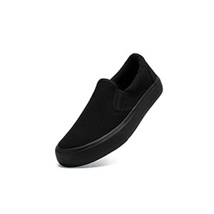 lot 24348 image: Low-Top Slip Ons Womens Fashion Sneakers Casual Canvas Sneakers for Women Comfortable Flats Breathable Padded Insole Slip on Sneakers Women Low Slip on Shoes (All Black, Numeric_9)