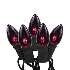 lot 24359 image: 25Ft Halloween Dark Purple String Lights, C7 Black Purple Vintage String Lights with 27 Dark Purple Incandescent Bulbs, Outdoor Christmas String Lights for Patio, Halloween Party Decor, Black Wire