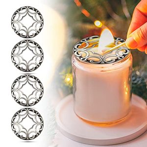 lot 24364 image: 4PCS Hion Candle Toppers Scented Candles Cover, Leaf Pine Candle Topper Shade Sleeves for Candle Jars,Candles Gifts for Women Candle Accessories Jar Candle Lid-Help Melt Evenly Space Silver