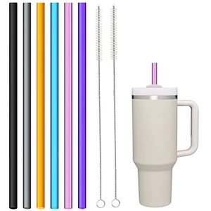 lot 24367 image: Replacement Straws for 40 oz Stanley Adventure Travel Tumbler, 12 inch Extra Long Plastic Reusable Stanley Tumber Straws for Stanley Cup, Pack of 4 with 2 Cleaning Brushes(Color)