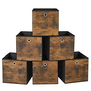 lot 24487 image: SONGMICS Storage Cubes, Set of 6 Storage Bins with Handles, Foldable Oxford Fabric and Non-Woven Fabric Storage Boxes, 11.8x11.8x11.8 Inches, Fit Cube Storage Unit, Rustic Brown and Black URFB102B01 , quantity not verified 